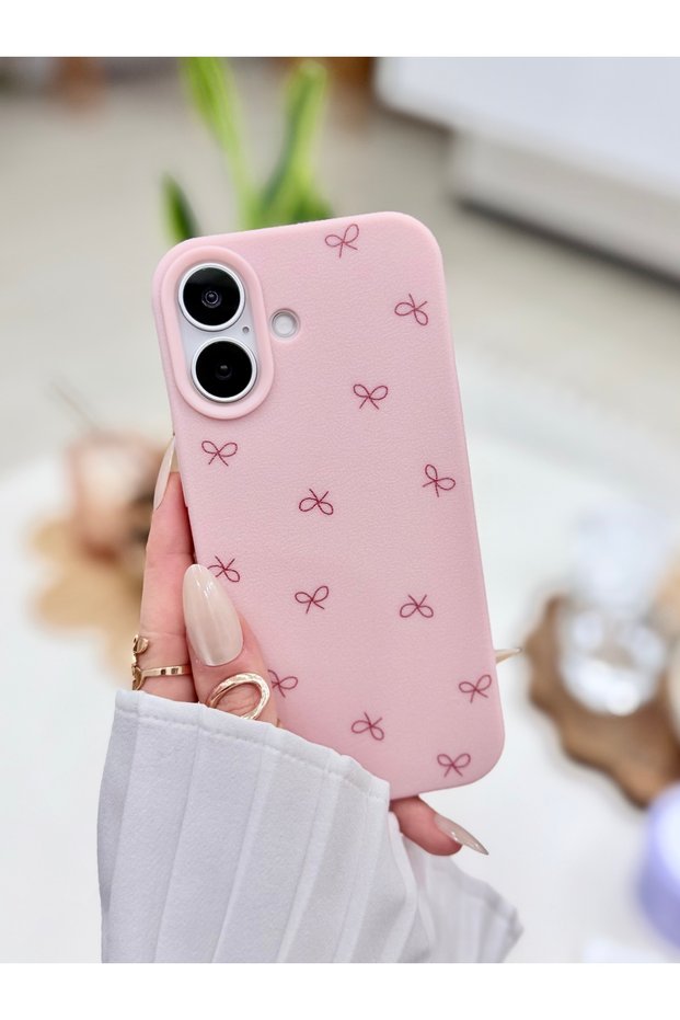 iPhone 17 Compatible Protective Flexible Silicone Case with Printed Pink Bow Design