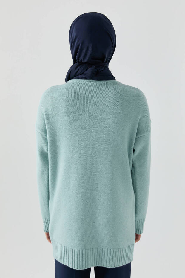 Kalın Balıkçı Yaka Kazak - Mint - 5
