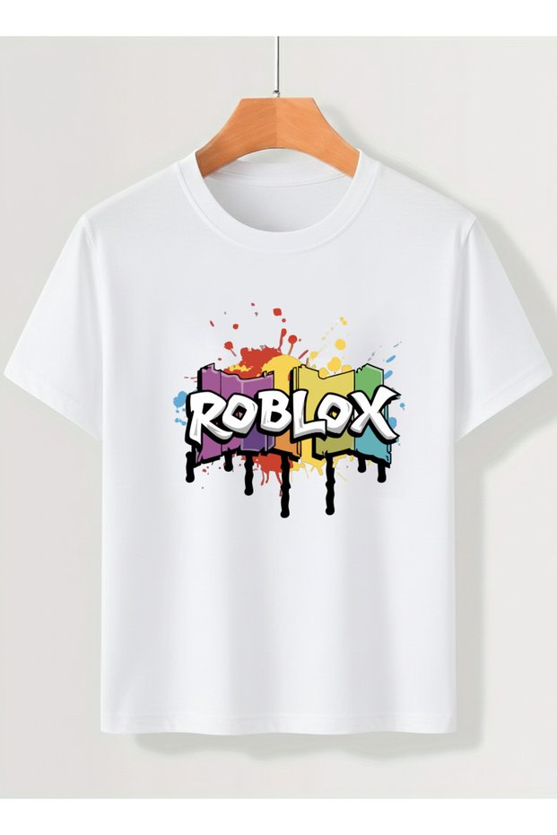 Colorful Roblox Fan Printed Premium 100% Cotton Crew Neck T-Shirt for Children