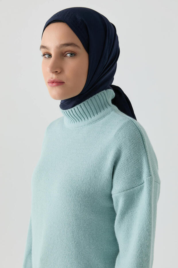 Kalın Balıkçı Yaka Kazak - Mint - 3