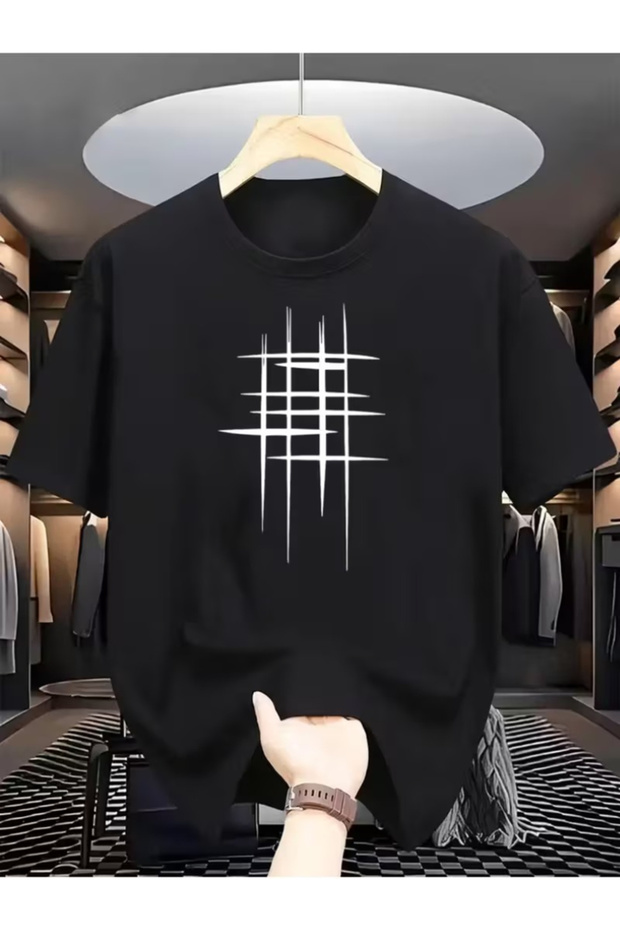 Bay/ Geometrik Baskı Basic Regular T-shirt - 1