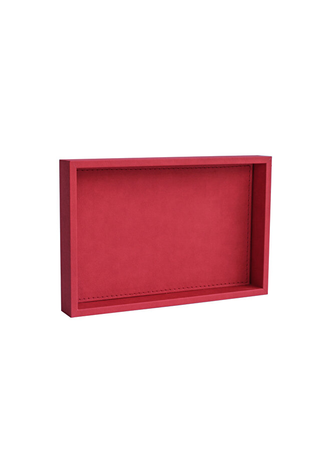 Medium Size Coral Red Faux Leather Tray