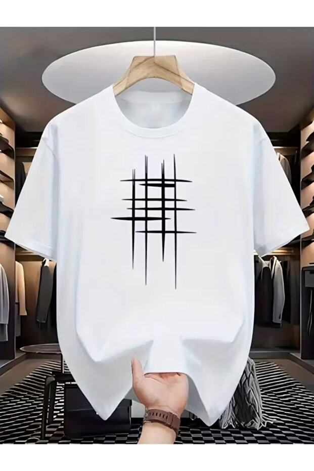 Bay/ Geometrik Baskı Basic Regular T-shirt - 1