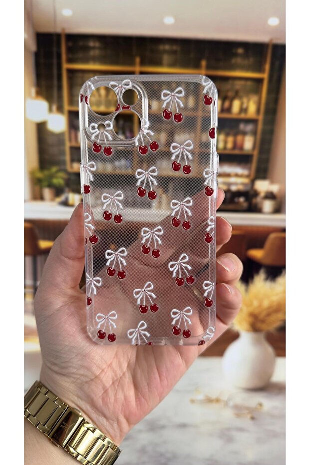 غطاء شفاف متوافق مع آيفون 13 بنمط الكرز، يمتص الصدمات ويحمي الكاميرا - 2