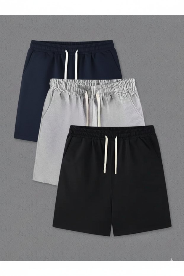 3 Pieces Relaxed Fit Unisex Black Gray Navy Jersey Sports Shorts