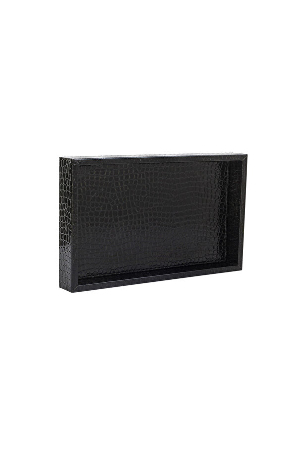 Small Size Shiny Black Crocodile Pattern Faux Leather Tray