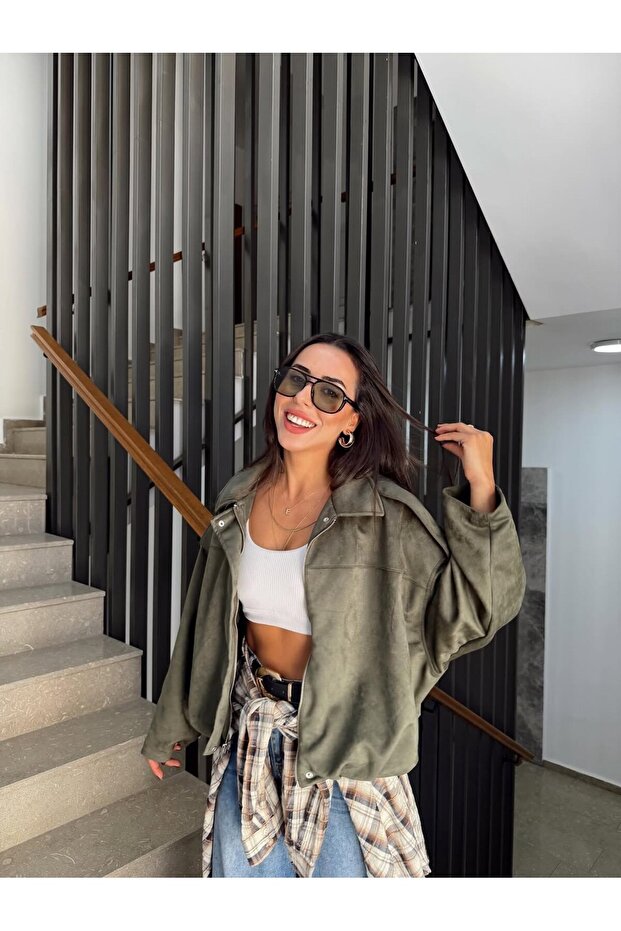 Premium Oversize Süet Bomber Ceket - 2