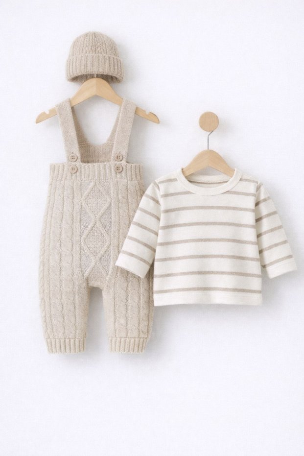 Baby Boy 3-Piece Knitwear Holiday Set Knitwear Sweater and Beret Salopet Set