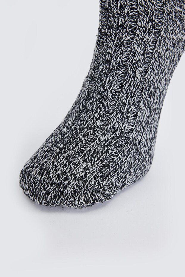 Erkek Desenli Örme Gri Çorap - 2