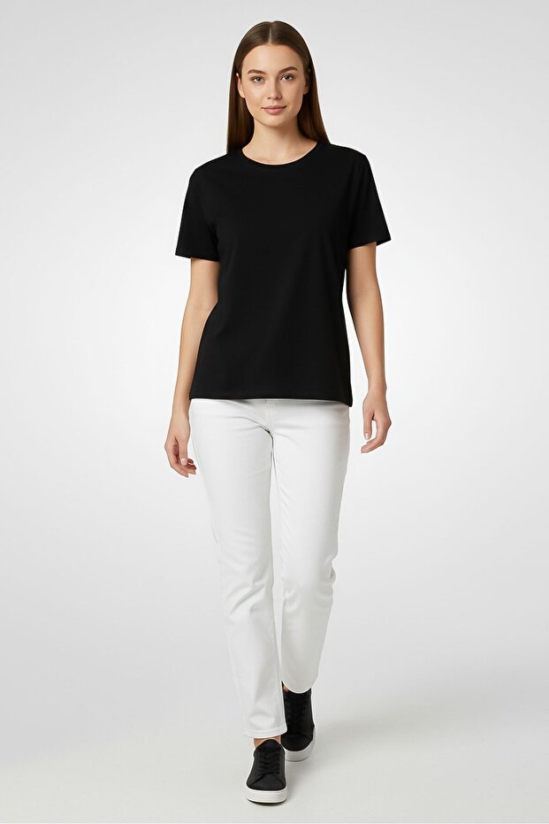 Women Crew Neck Short Sleeve Plain T-shirt, Black