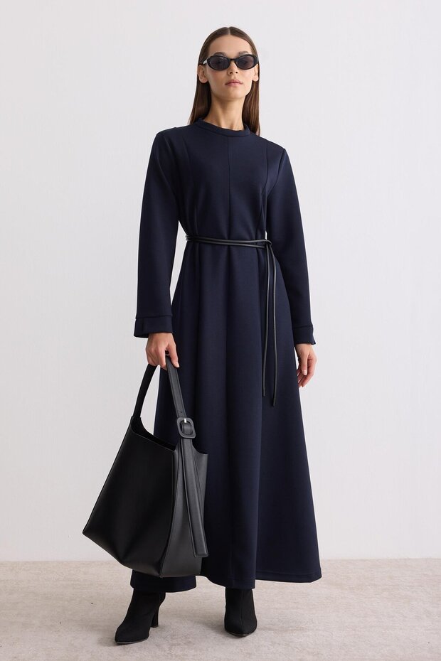 Modal Fabric A-Line Dress Navy Blue