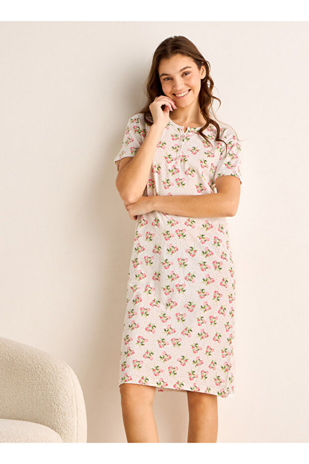 Printed Sleepshirt with Short Sleeves