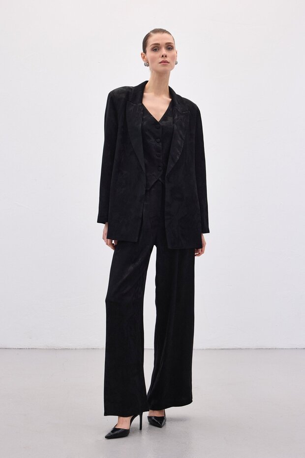 Jachetă lungă jacquard - neagră - 2