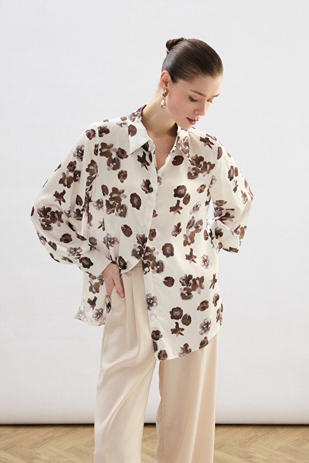 Patterned Loose Shirt - Brown