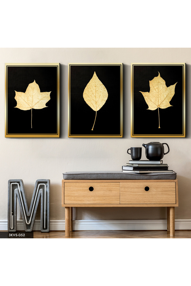 Gold Leaves 3 Piece Canvas - Canvas Painting
