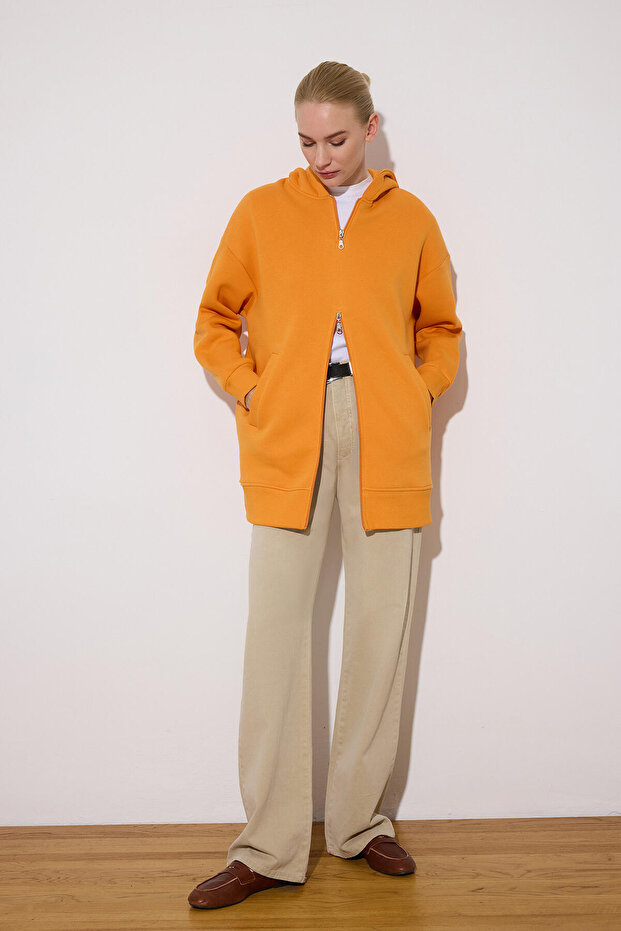 Zipper Detail Hooded Sweatshirt