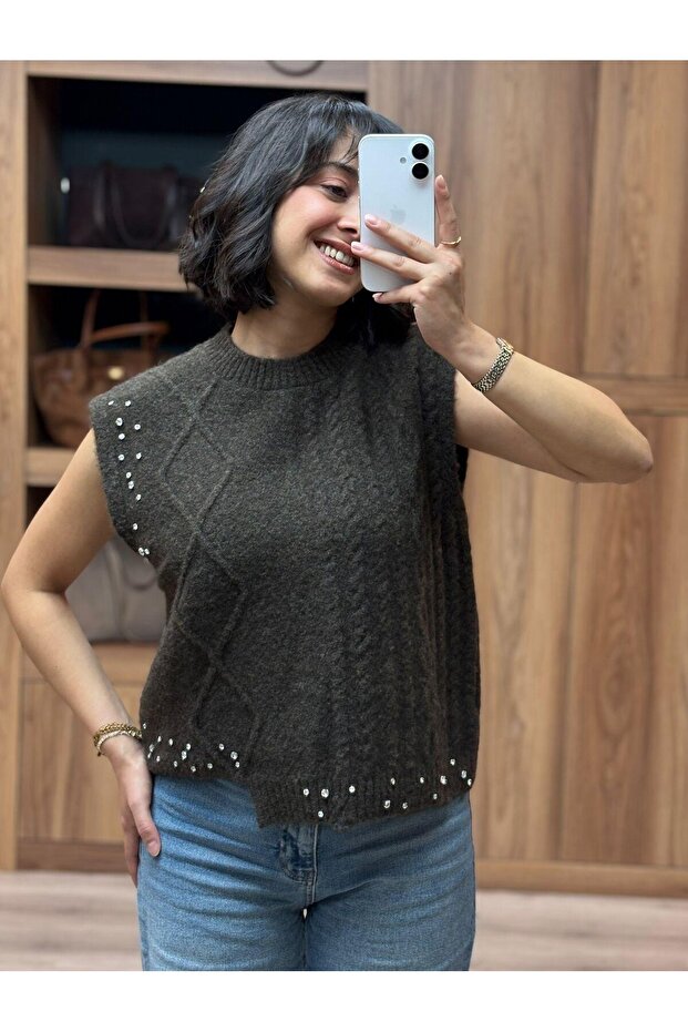 سترة تريكو منقوشة برقبة دائرية - 5