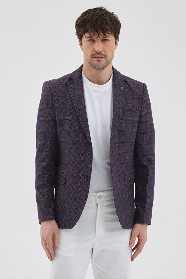 Nico Men's Burgundy Polyviscose Fabric Slim Fit Mono Collar Sports Blazer Jacket