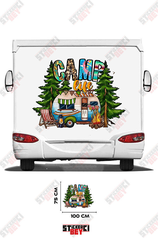 Camp Life Written on the Caravan Tree Fire Image Caravan Sticker Coating