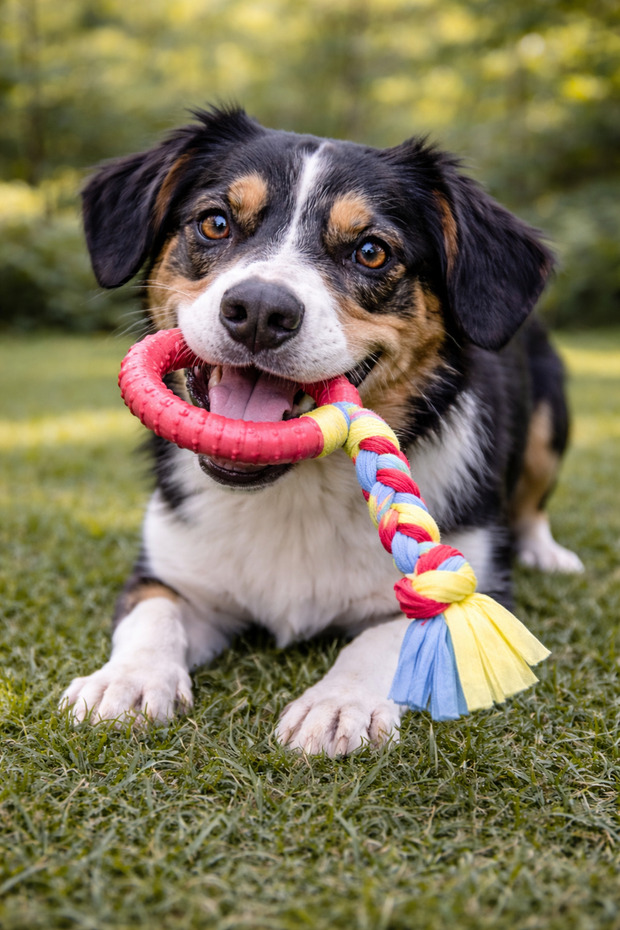 Dog Teether Durable Chewing and Biting Toy Rubber with Rope