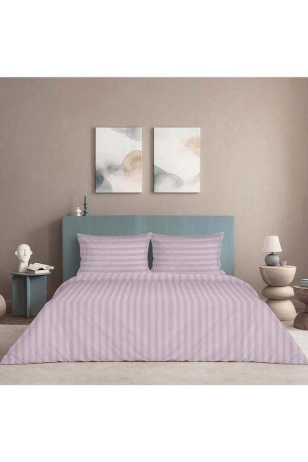 100% Cotton -300 TC Elysian Stripes California King Duvet Cover - Cameo Rose
