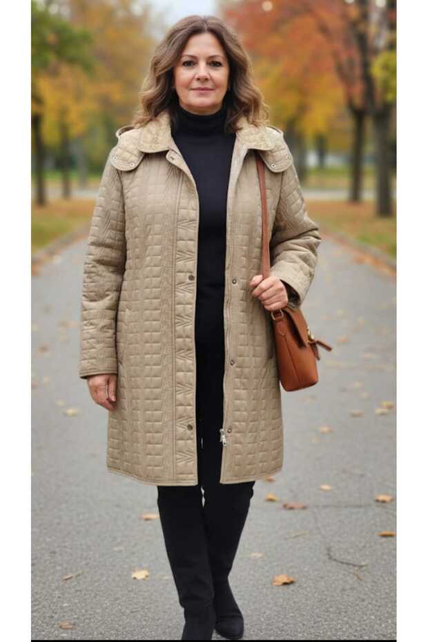 Length 90cm Detachable Ka Hooded Fur Quilted Coat