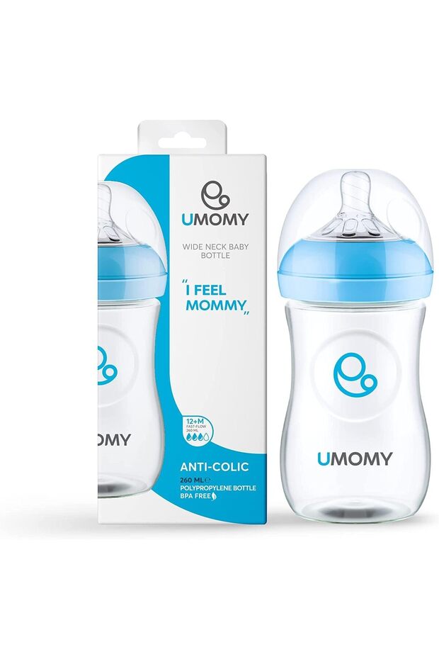 Newborn Baby Bottle | Wide Neck 260ml | Slow Flow Silicone Teat | BPA-Free PP
