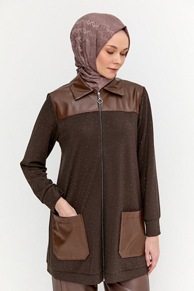 Suni Deri Garnili Örme Kap - 5