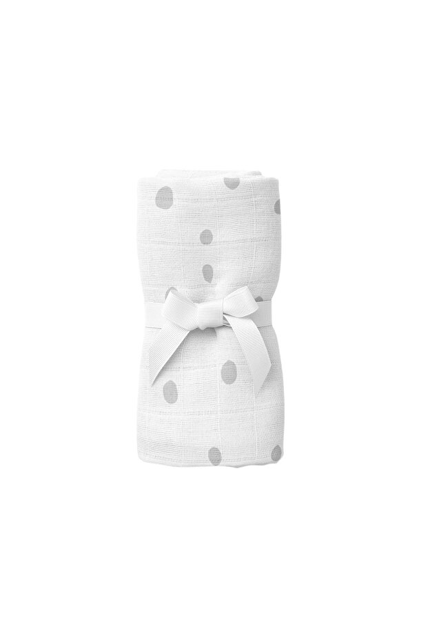 Bird of Life Gray Dots, Muslin Baby Blanket, 70X70 cm