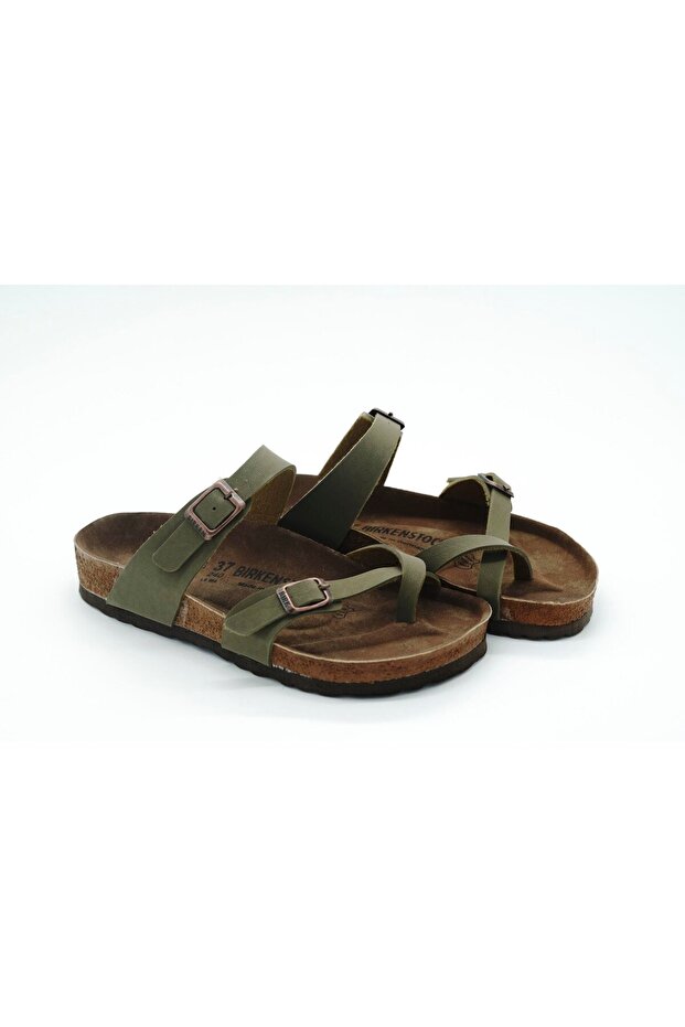 Cross Buckle Slippers Olive Green