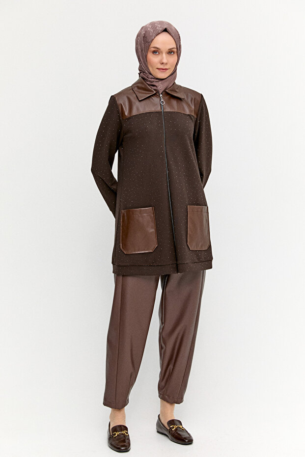 Suni Deri Garnili Örme Kap - 2