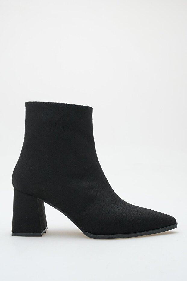 Black Suede Women's Boots Pointed Toe Non-Slip Sole Zippered Thick Heel Astrid