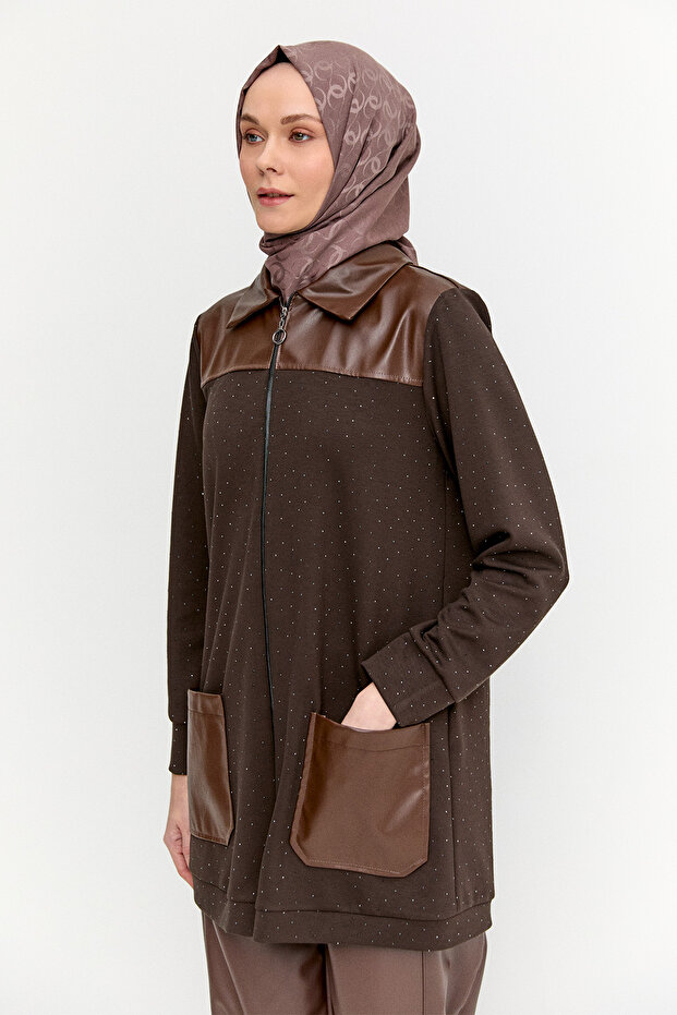 Suni Deri Garnili Örme Kap - 3