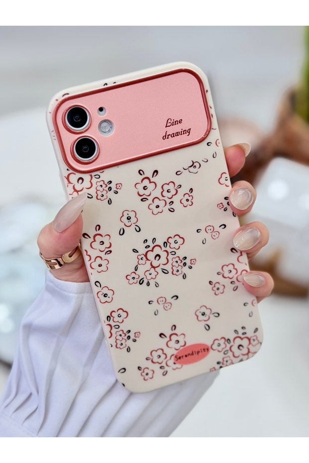 iPhone 11 Compatible Flexible Silicone Case with Camera Print and Mini Flower Design