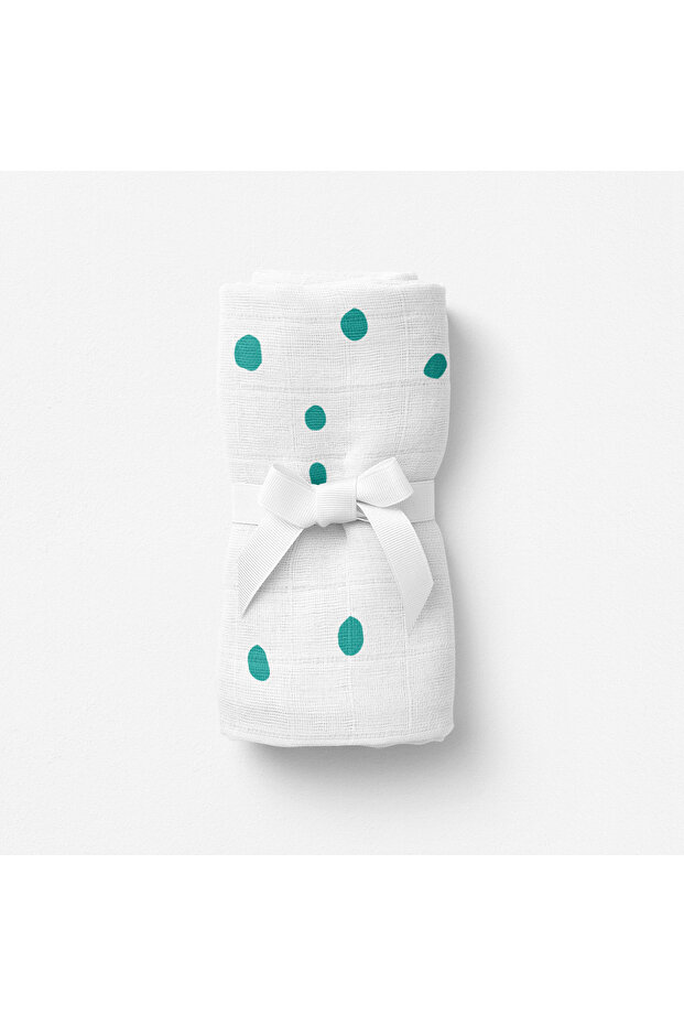 Bird of Life Mint Dots, Muslin Baby Blanket, 100X100 cm