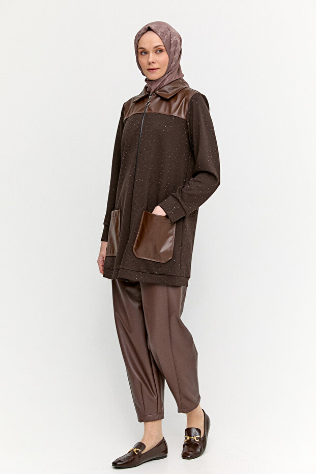 Suni Deri Garnili Örme Kap - 1