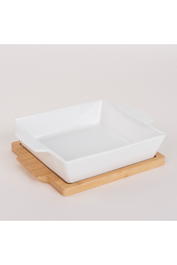 Porcelain Oven Dish/Serving Dish with Bamboo Base