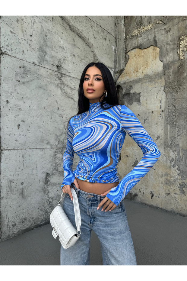 Women's Blue Swirl Patterned Body with Finger Detail