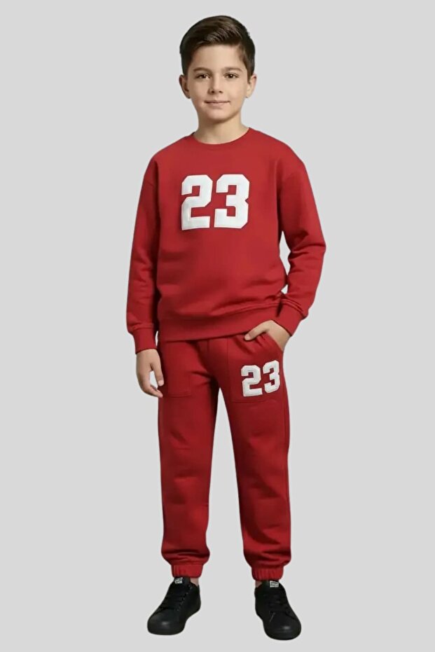 Boy's 23 Embossing Printed Sweatshirt and Jogger Set Tracksuit