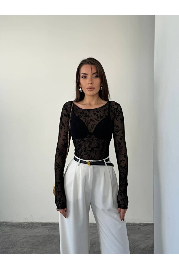 Flok Baskılı Basic Bluz - 1