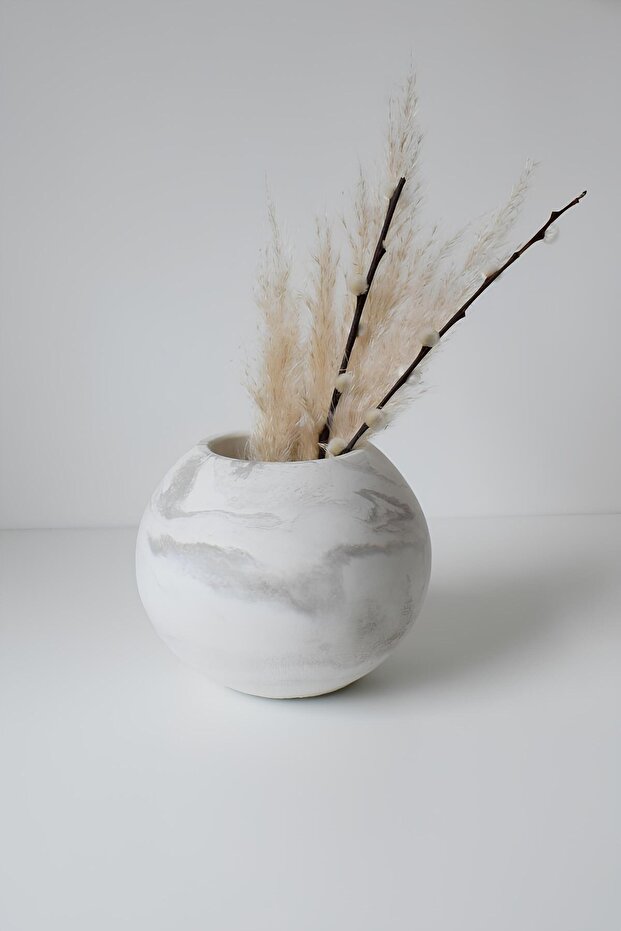 Decorative Concrete Sphere Vase | Minimalist Handmade Ball Planter Multi-Purpose Artificial Plant Dried Flower Vase