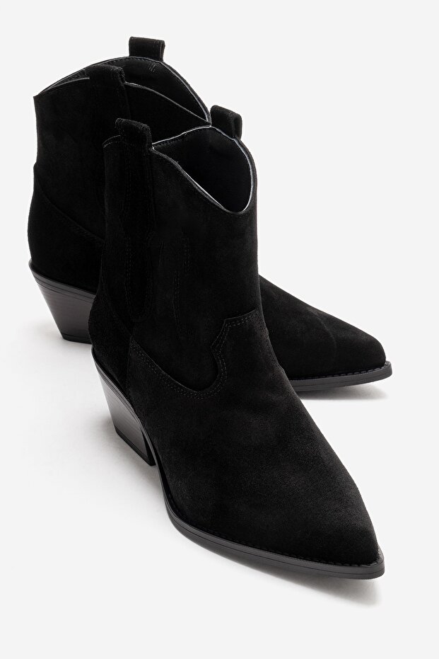 Elia Black Suede Genuine Leather Women's Western Boots