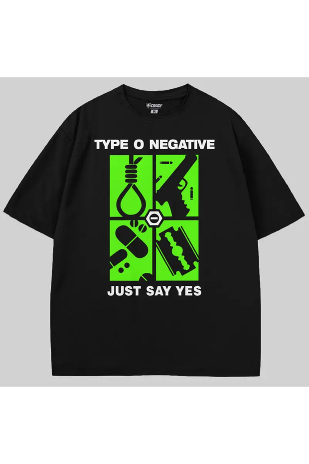 تي شيرت من النوع O Negative Just Say Yes قصة فضفاضة
