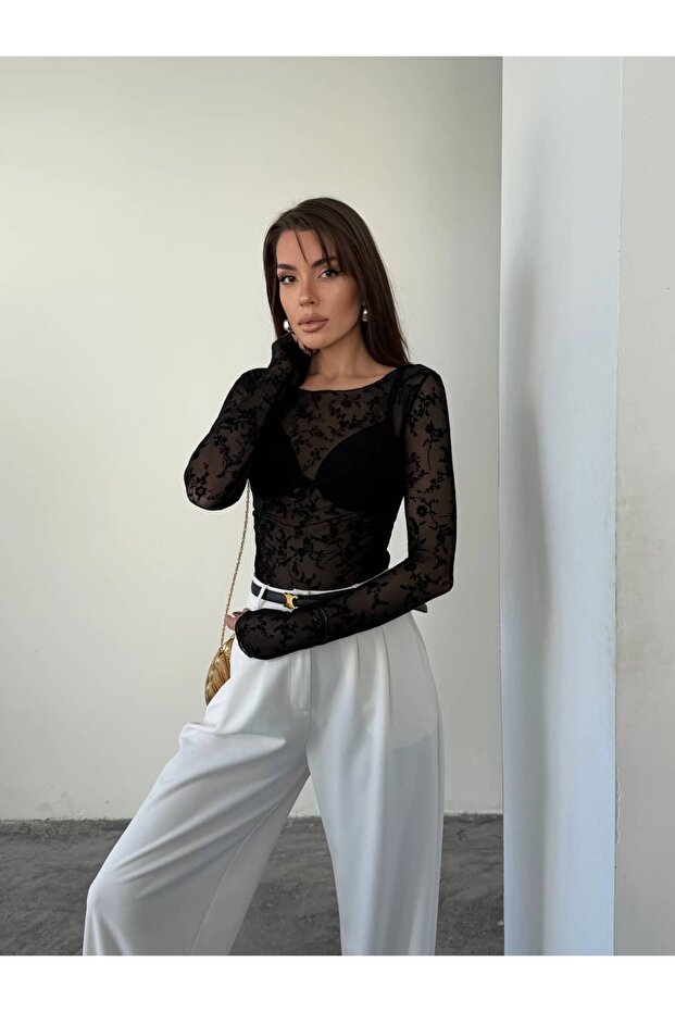 Flok Baskılı Basic Bluz - 2