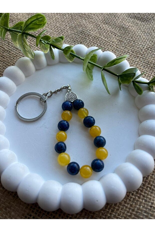 Fan Natural Stone Keychain Fenerbahçe Lapis Calcite 8 mm