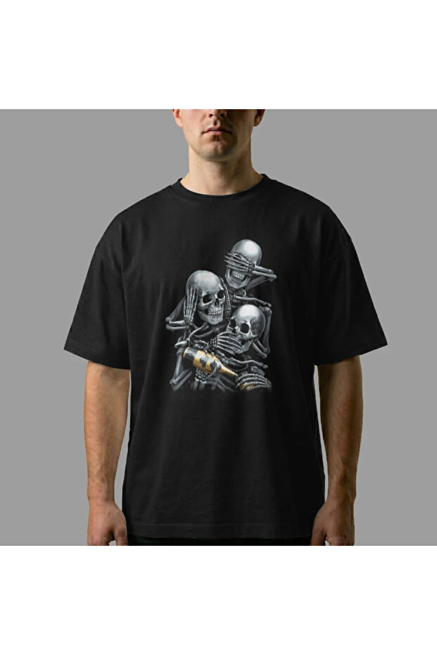 Три черепахи-мавпи Oversize Tişört - 6