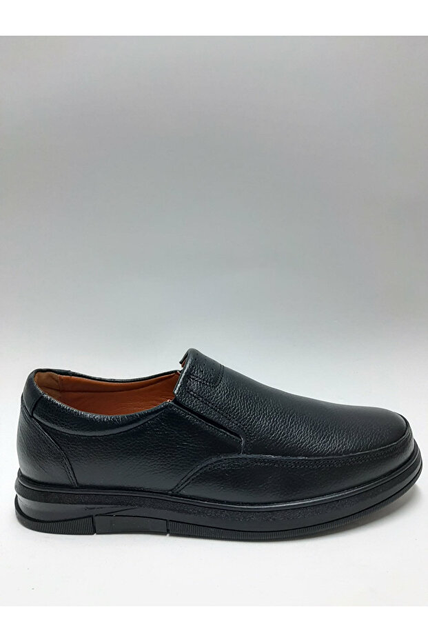 Genuine Leather Rubber Sole Daily Black Laceless Winter Men's Shoes
