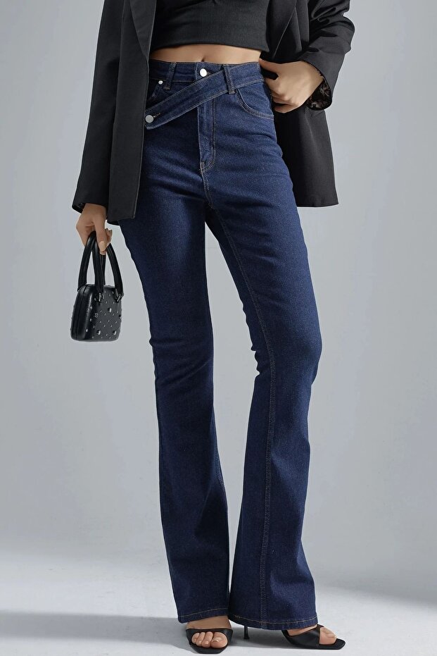 Squalo High Waist Belt Detailed Flare Jeans