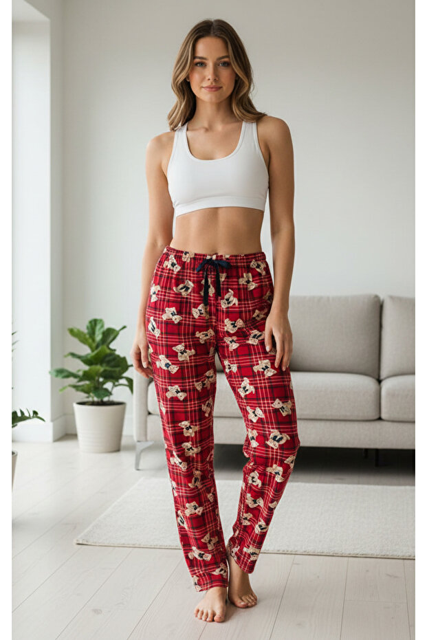 Red Teddy Bear Patterned Pajama Bottoms - 1