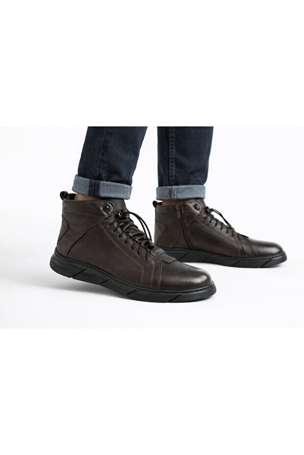 100% Genuine Leather Winter Men's Boots Brown Brown